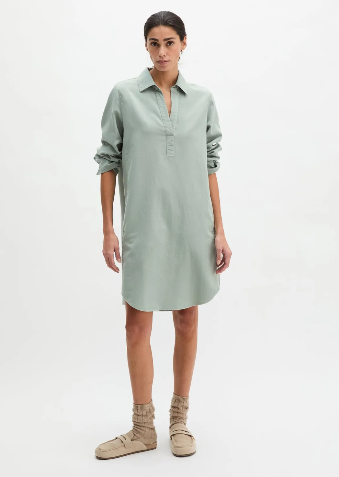 Hemdblusenkleid relaxed aus Organic-Cotton-Lyocell-Leinen-Mix