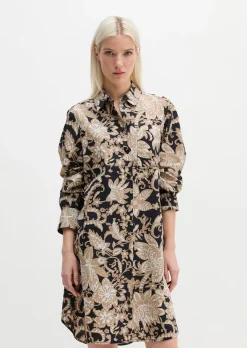 Hemdblusenkleid relaxed aus Papertouch-Popeline mit Allover-Print