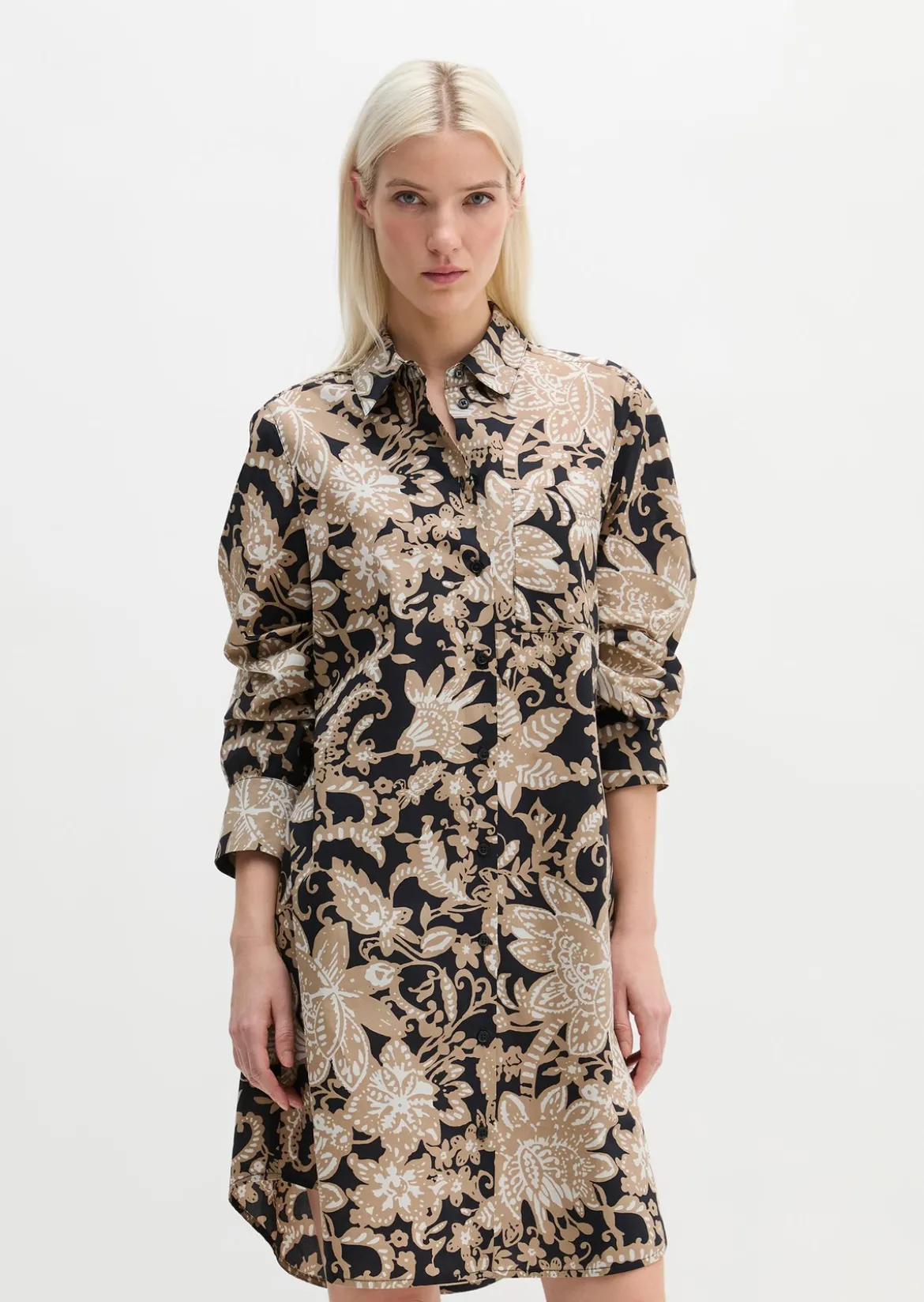 Hemdblusenkleid relaxed aus Papertouch-Popeline mit Allover-Print