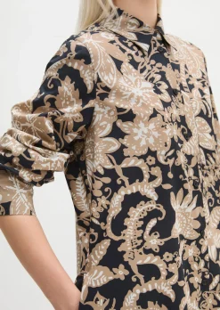 Hemdblusenkleid relaxed aus Papertouch-Popeline mit Allover-Print