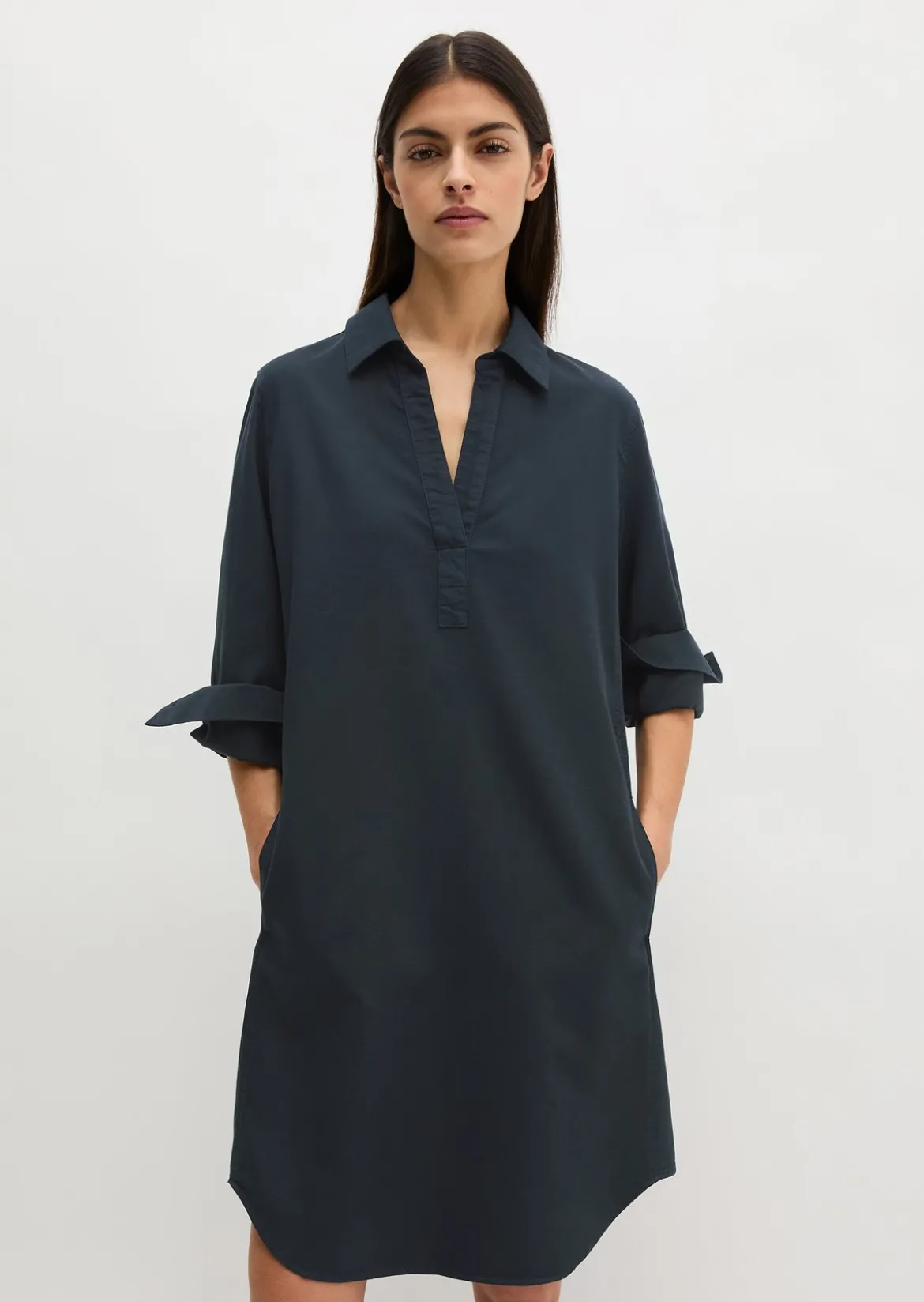 Hemdblusenkleid relaxed aus Organic-Cotton-Lyocell-Leinen-Mix