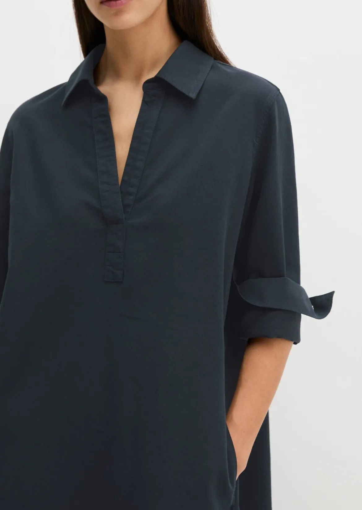 Hemdblusenkleid relaxed aus Organic-Cotton-Lyocell-Leinen-Mix