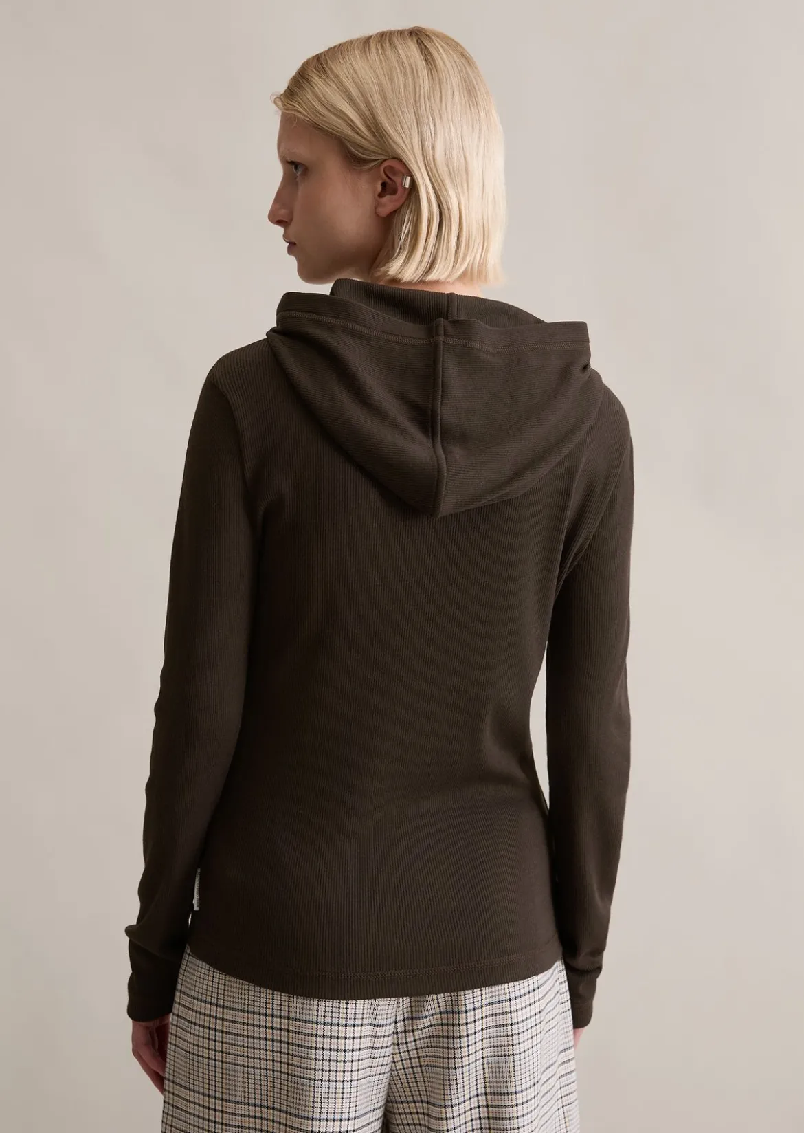 Hoodie-Longsleeve slim aus softem Bio-Baumwolle-Modal-Stretch-Jersey