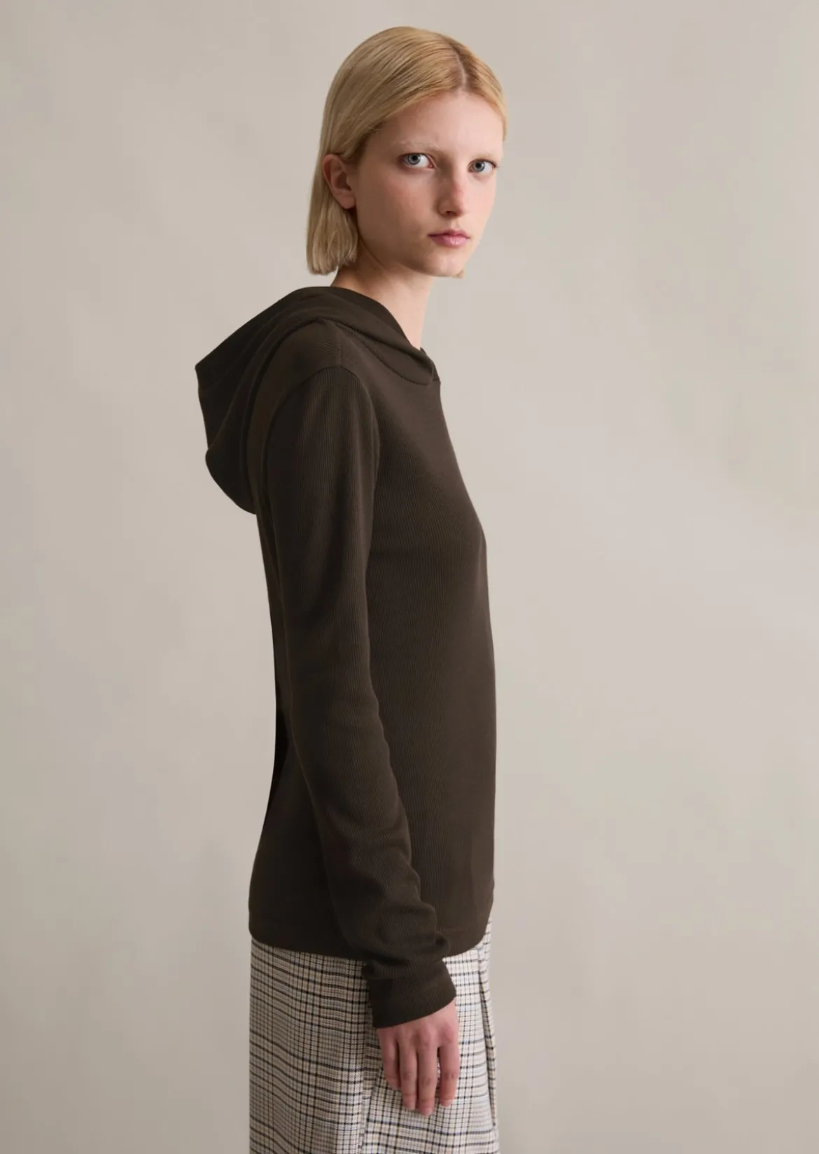 Hoodie-Longsleeve slim aus softem Bio-Baumwolle-Modal-Stretch-Jersey