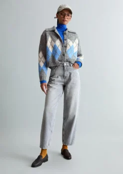 Jacquard-Cardigan cropped mit flauschiger Alpakawolle