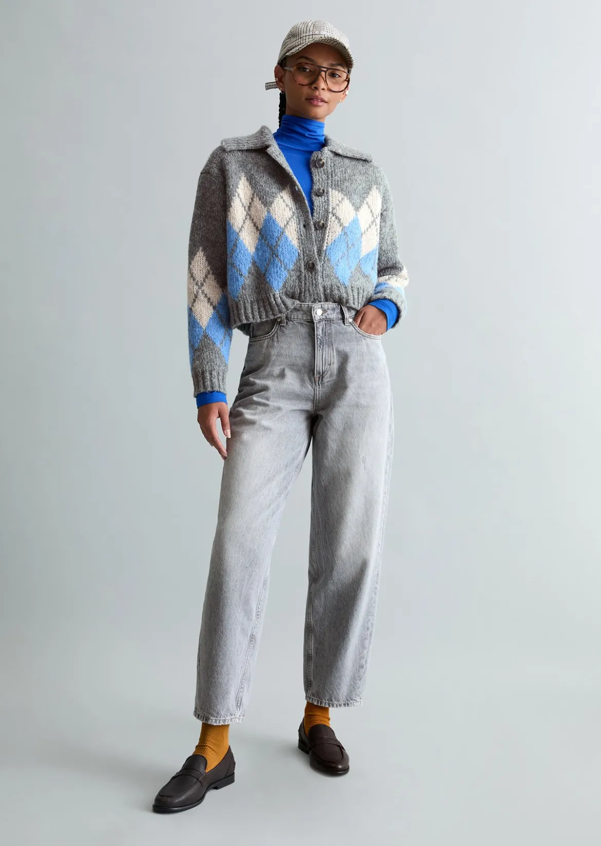 Jacquard-Cardigan cropped mit flauschiger Alpakawolle