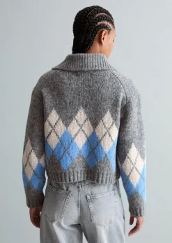 Jacquard-Cardigan cropped mit flauschiger Alpakawolle