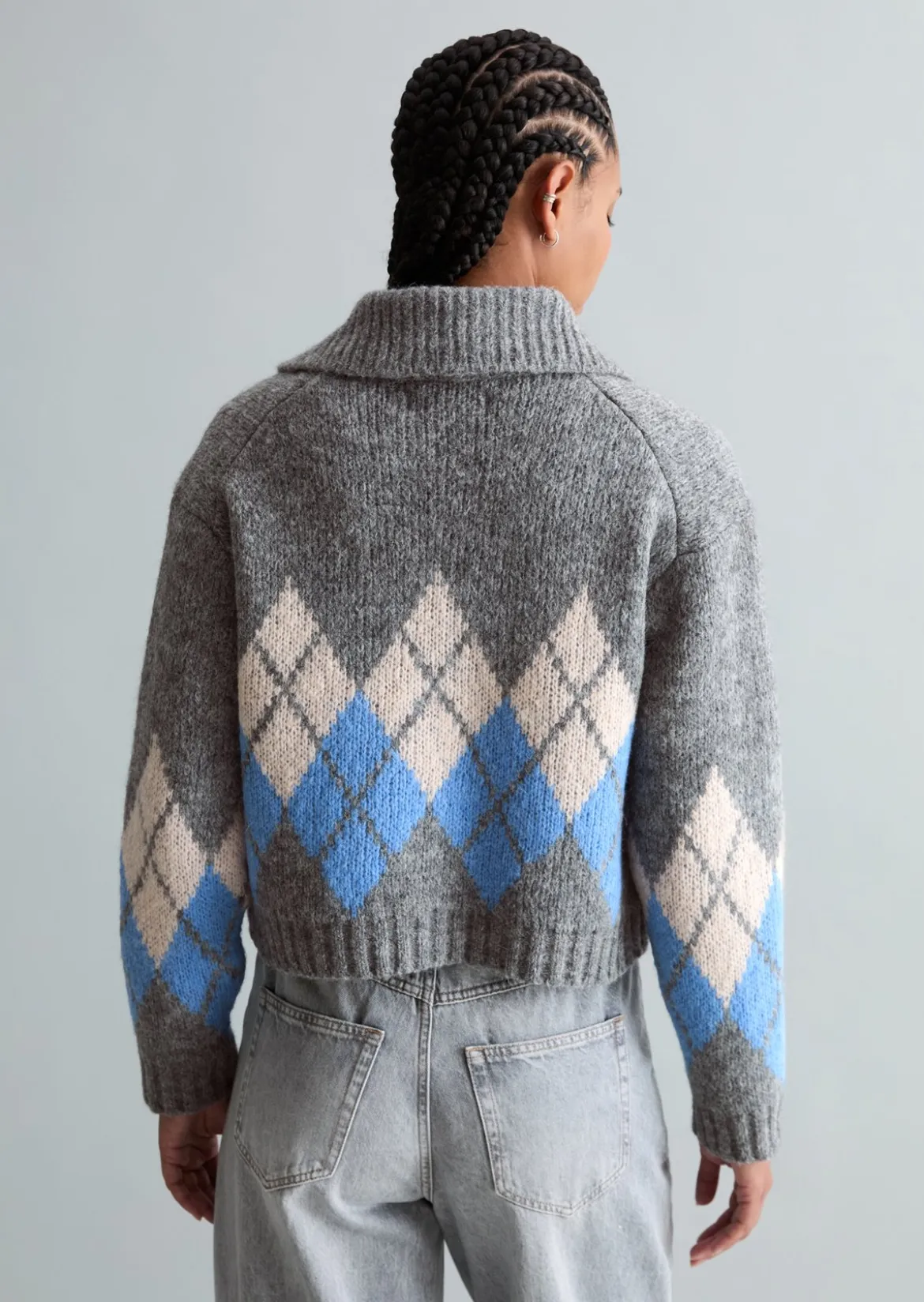Jacquard-Cardigan cropped mit flauschiger Alpakawolle