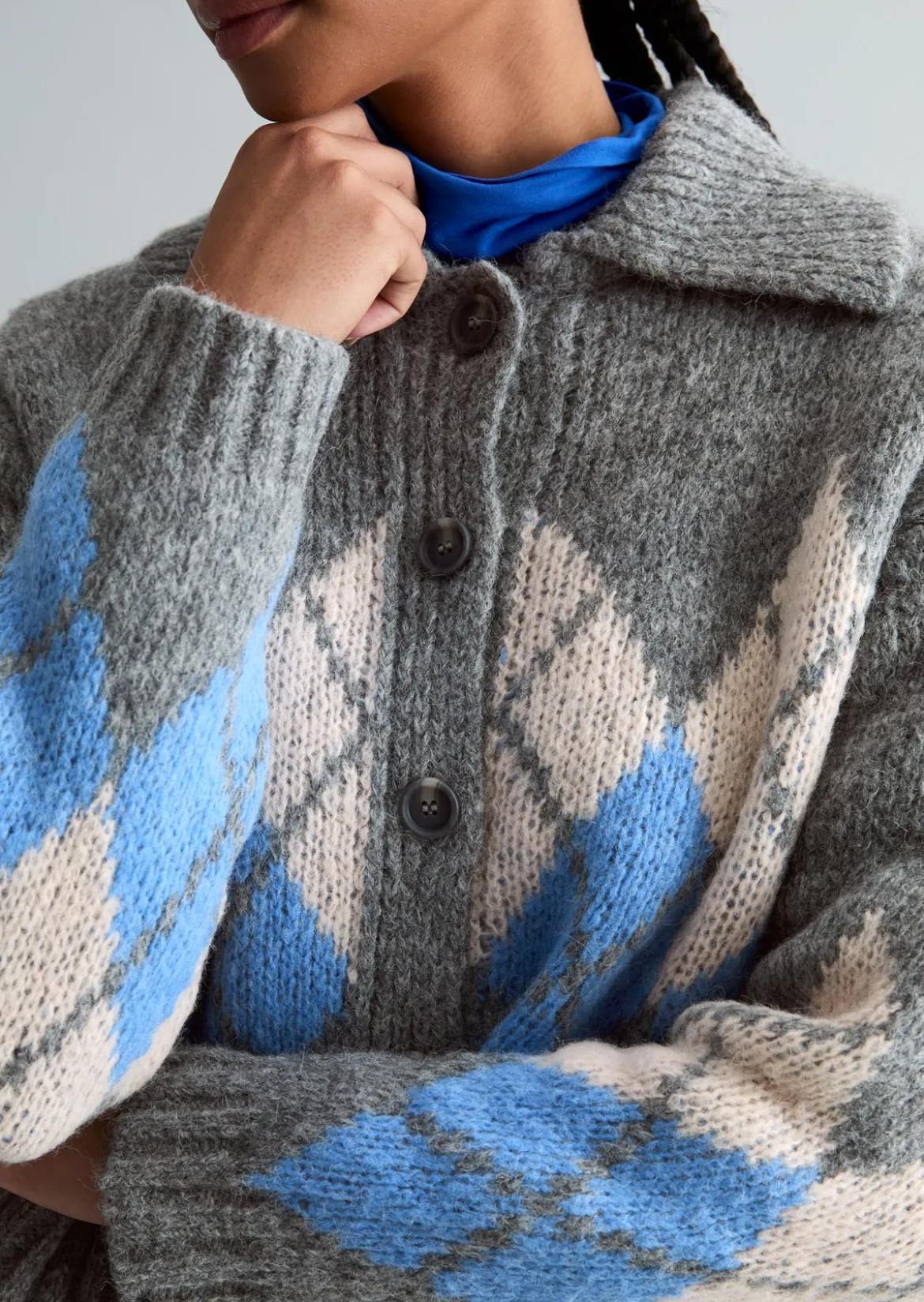 Jacquard-Cardigan cropped mit flauschiger Alpakawolle