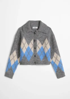 Jacquard-Cardigan cropped mit flauschiger Alpakawolle