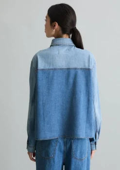 Jeansbluse in Patwork-Optik relaxed mit Ananasblattfasern