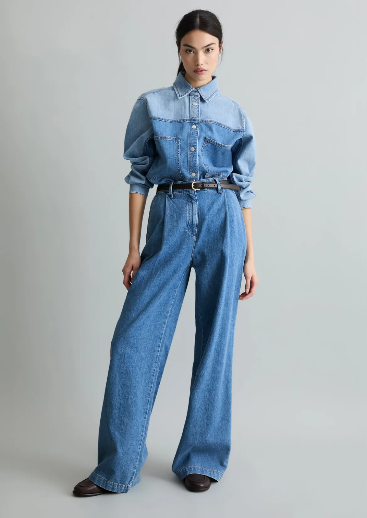 Jeansbluse in Patwork-Optik relaxed mit Ananasblattfasern