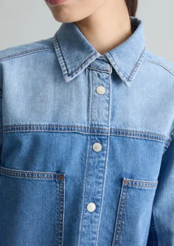 Jeansbluse in Patwork-Optik relaxed mit Ananasblattfasern