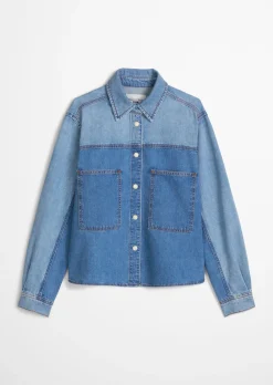Jeansbluse in Patwork-Optik relaxed mit Ananasblattfasern