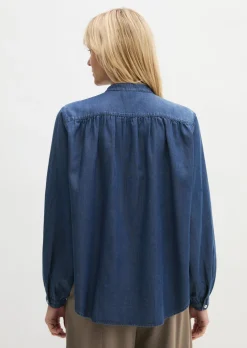 Jeansbluse loose aus Leinen-Mix