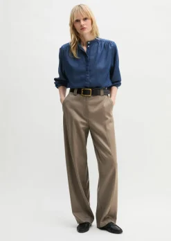 Jeansbluse loose aus Leinen-Mix