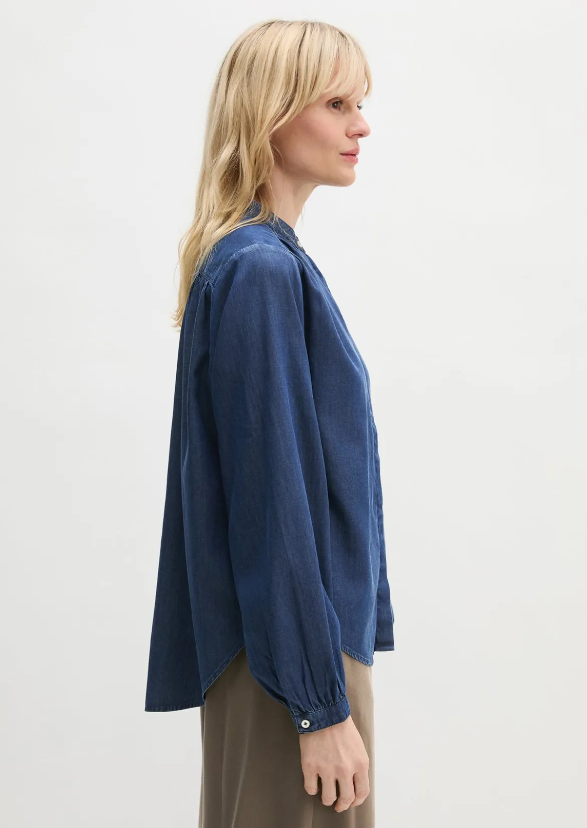 Jeansbluse loose aus Leinen-Mix