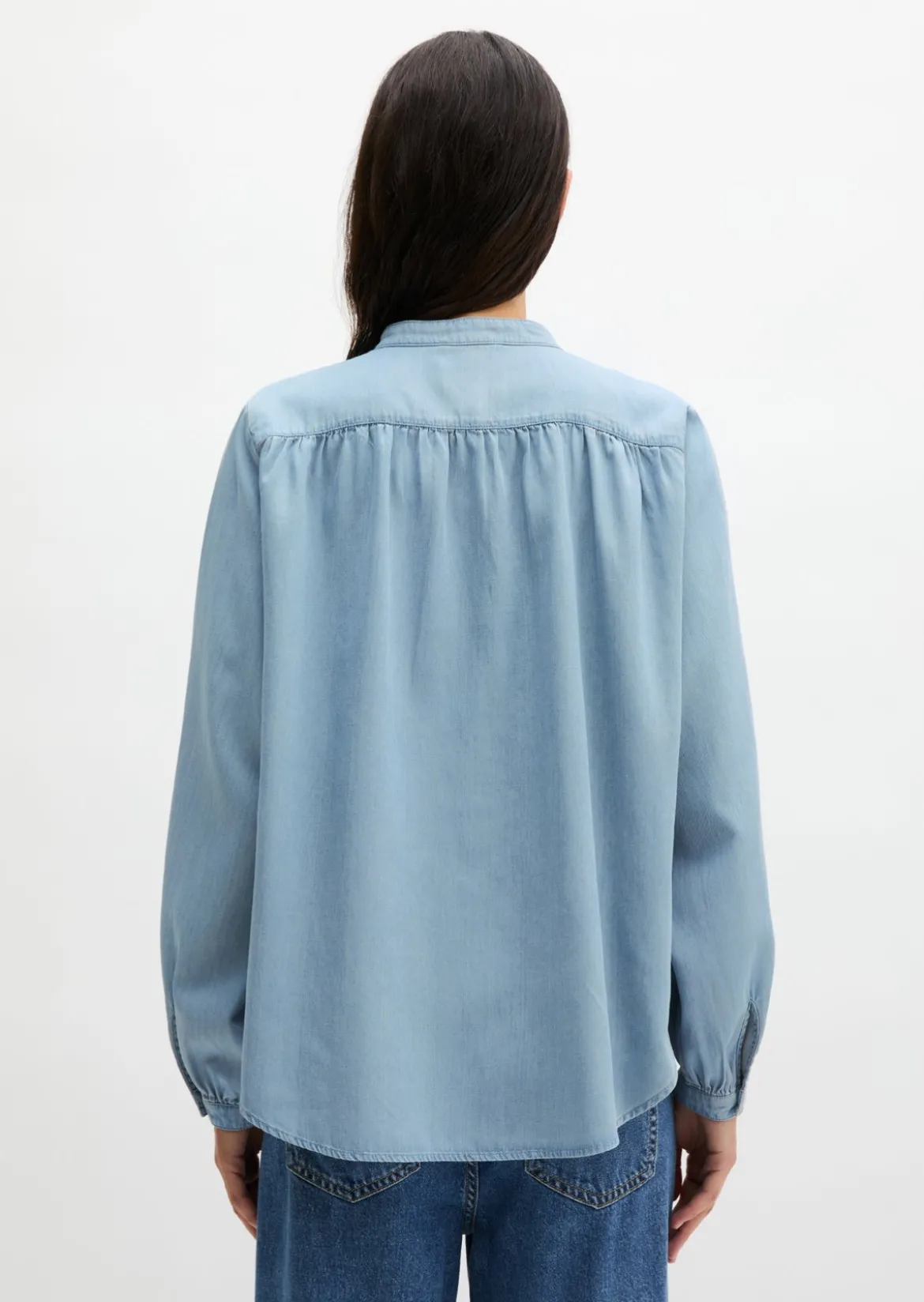 Jeansbluse loose aus Leinen-Mix