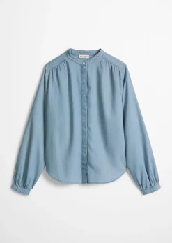 Jeansbluse loose aus Leinen-Mix