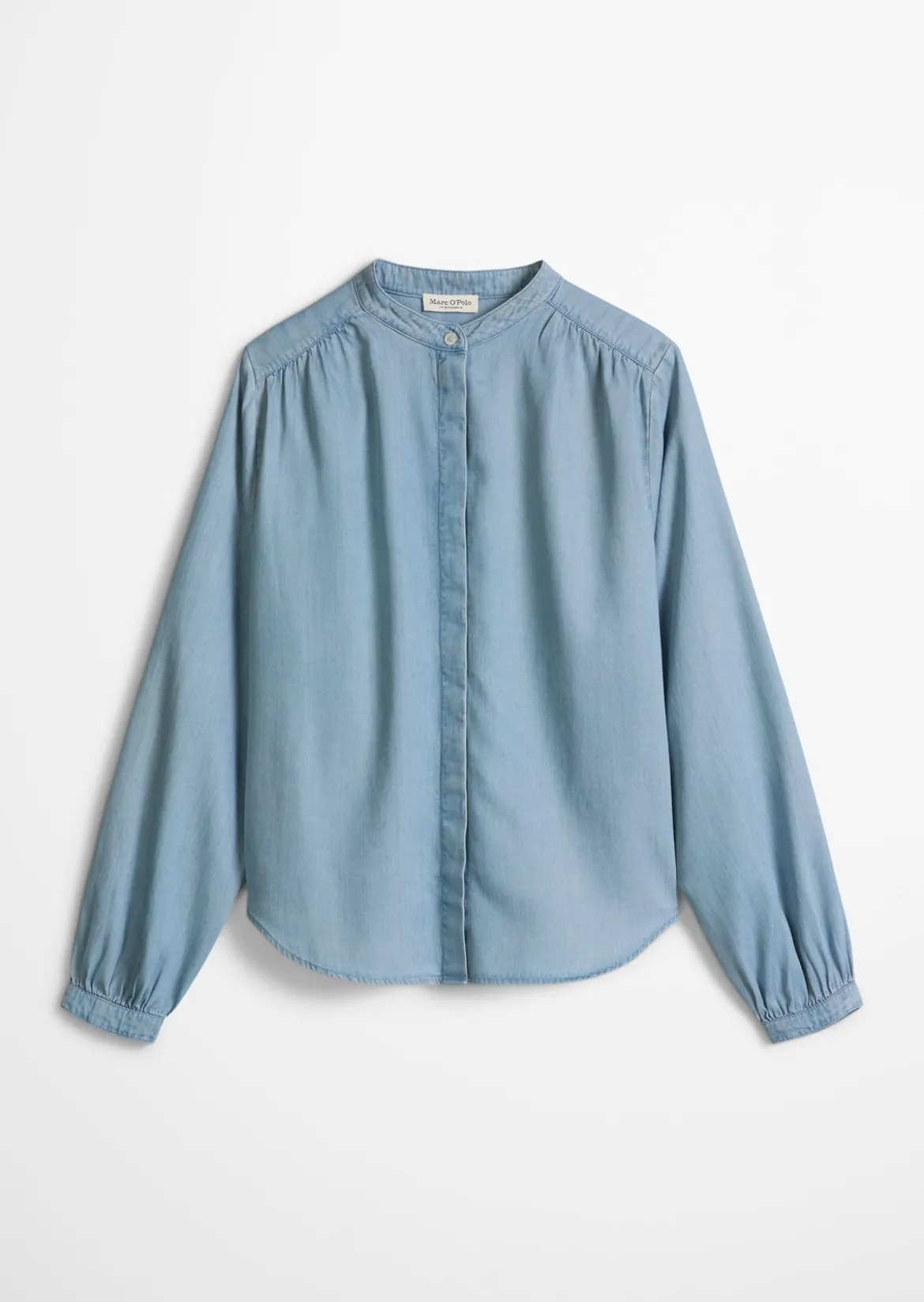 Jeansbluse loose aus Leinen-Mix