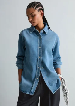 Jeansbluse oversized aus Lyocell-Mix ohne Stretch