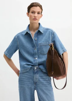 Jeansbluse relaxed aus Lyocell-Leinen-Baumwolle-Mix