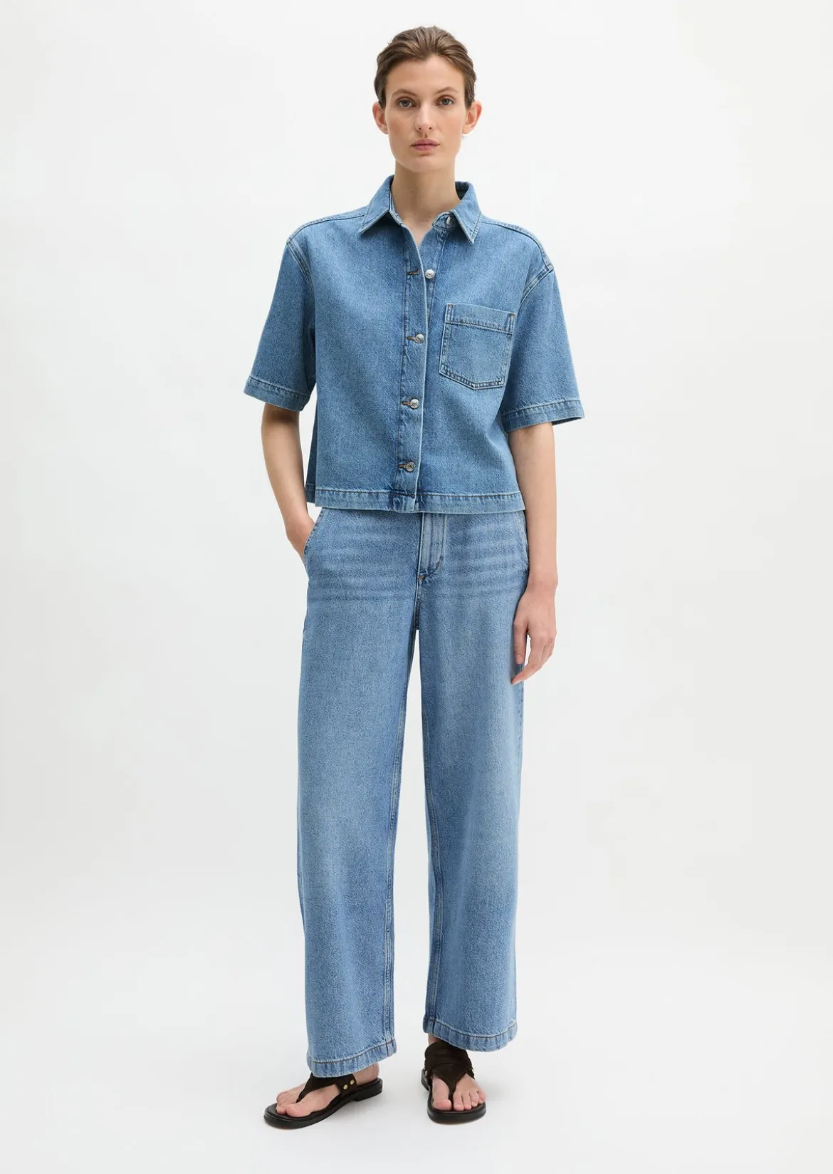 Jeansbluse relaxed aus Lyocell-Leinen-Baumwolle-Mix