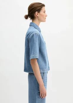 Jeansbluse relaxed aus Lyocell-Leinen-Baumwolle-Mix