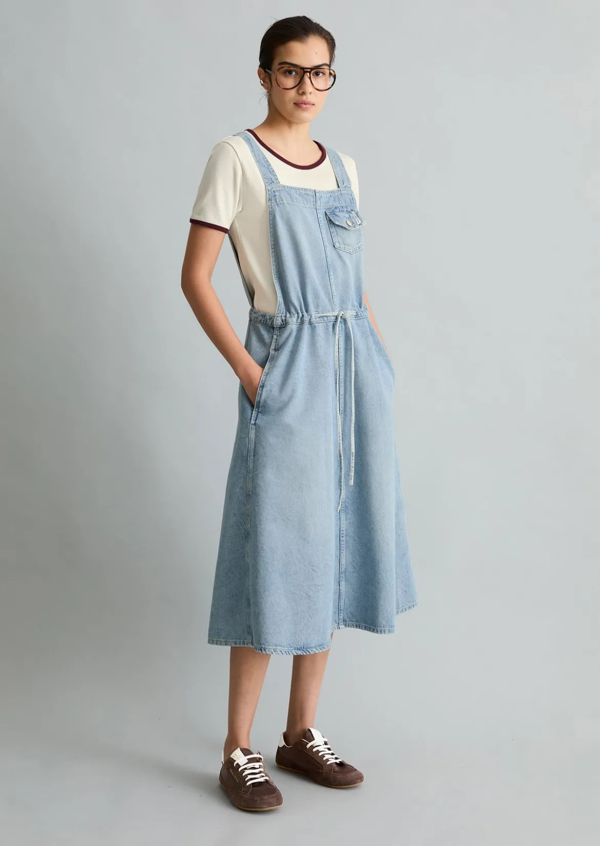 Jeans-Latzkleid flared aus reiner Baumwolle