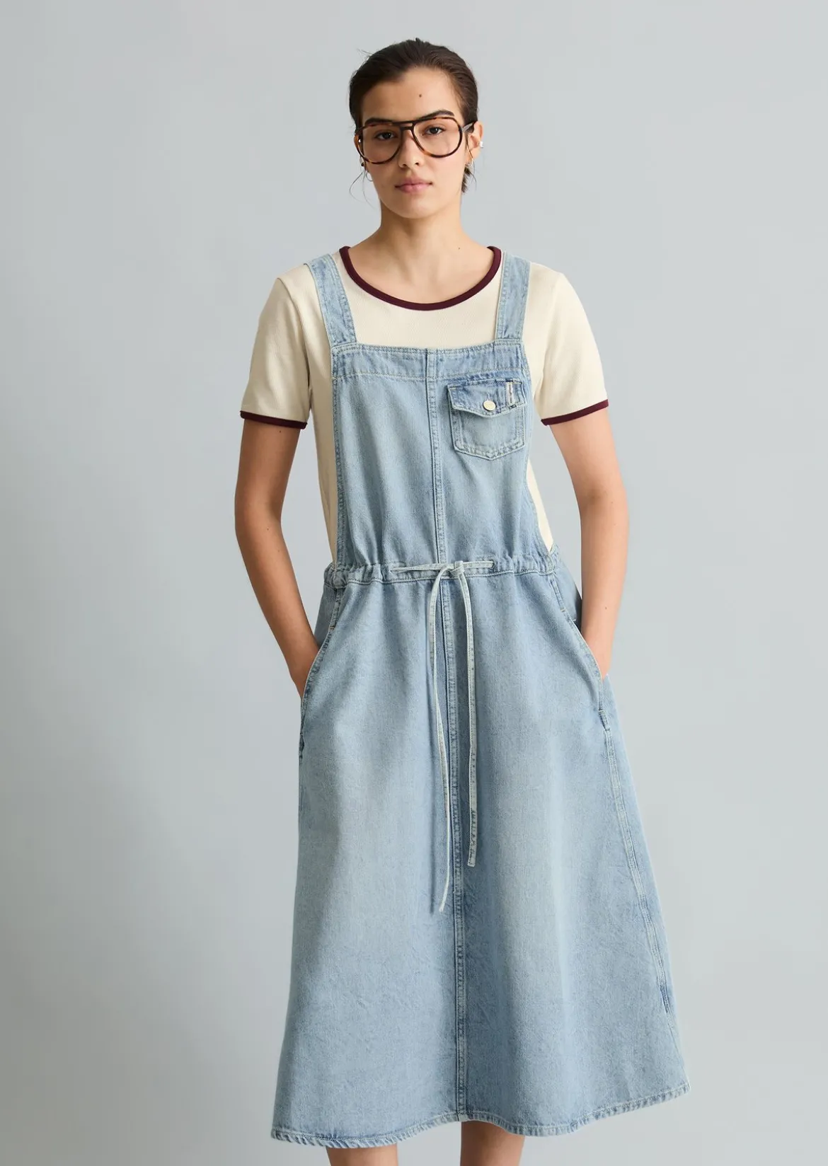 Jeans-Latzkleid flared aus reiner Baumwolle