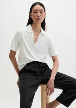 Jerseybluse im Polo-Stil regular aus LENZING™ ECOVERO™