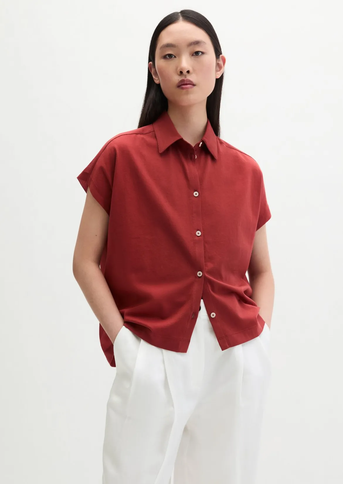Jerseybluse wide aus Material-Mix
