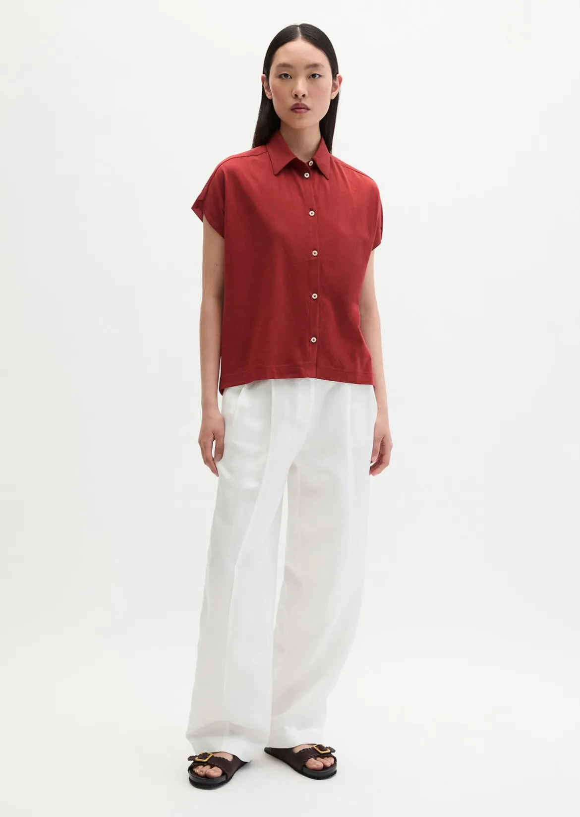 Jerseybluse wide aus Material-Mix