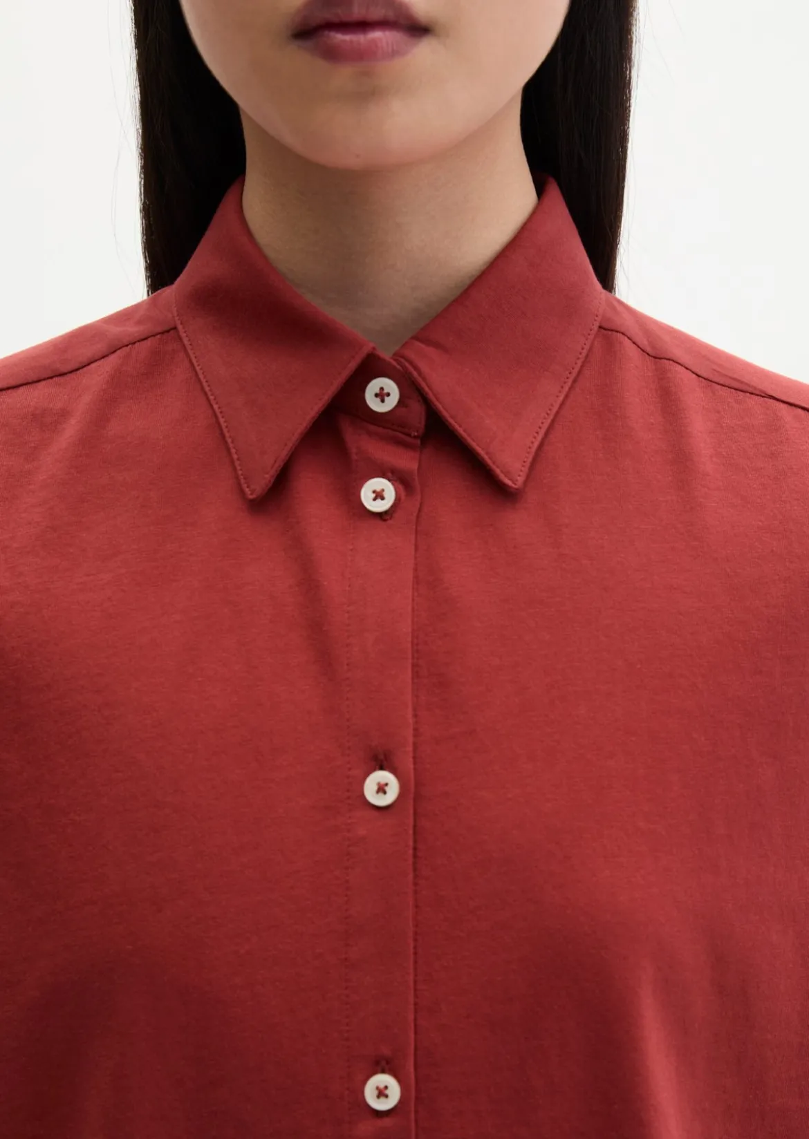 Jerseybluse wide aus Material-Mix