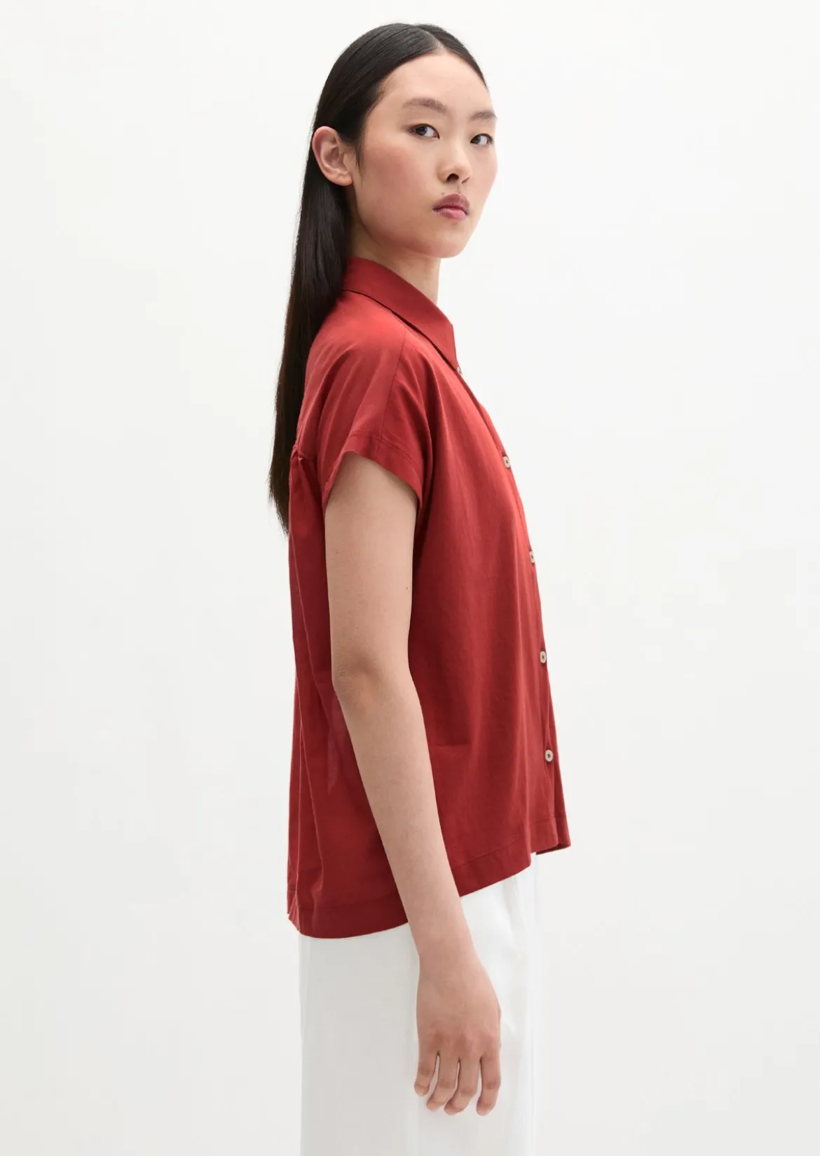 Jerseybluse wide aus Material-Mix
