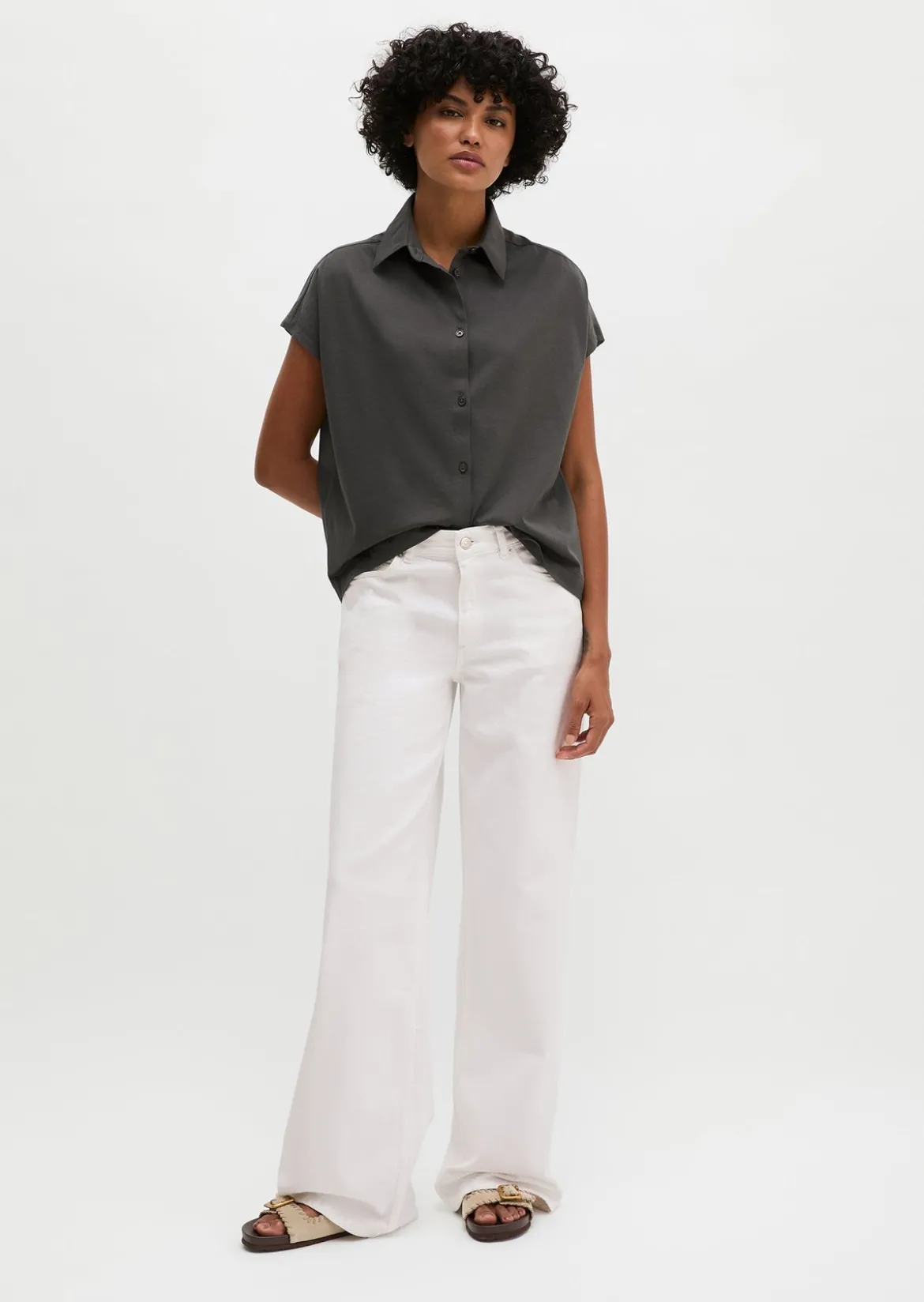 Jerseybluse wide aus Material-Mix