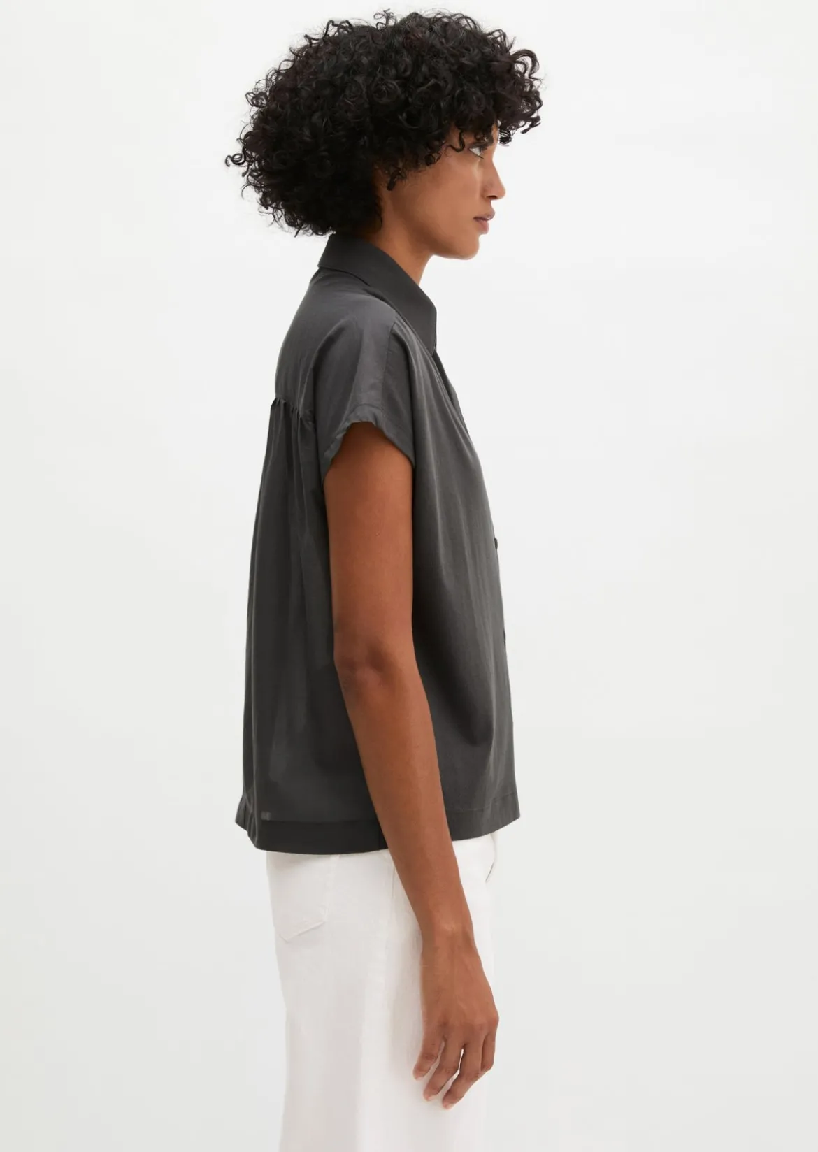 Jerseybluse wide aus Material-Mix