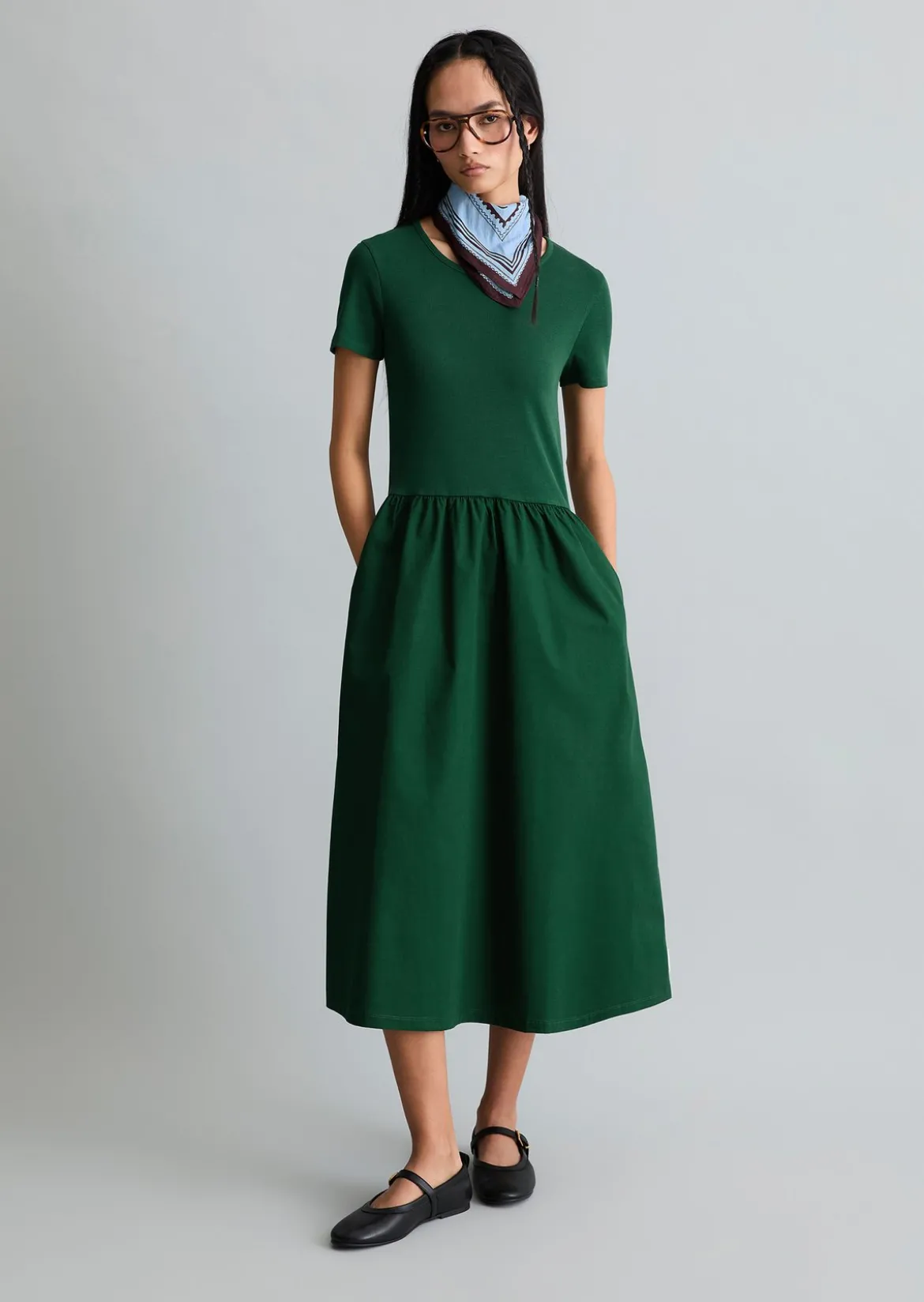 Jerseykleid flared mit Baumwoll-Popelinerock