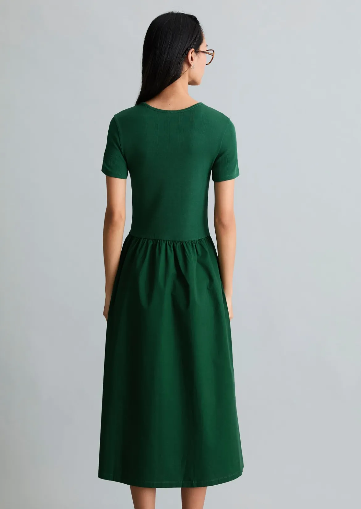 Jerseykleid flared mit Baumwoll-Popelinerock
