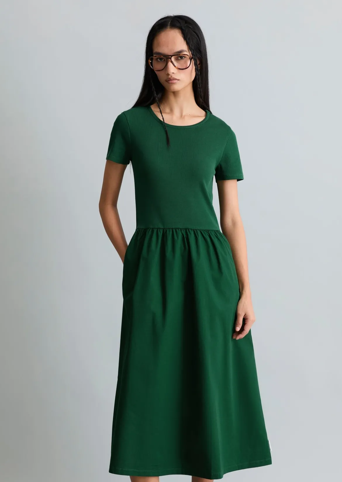 Jerseykleid flared mit Baumwoll-Popelinerock