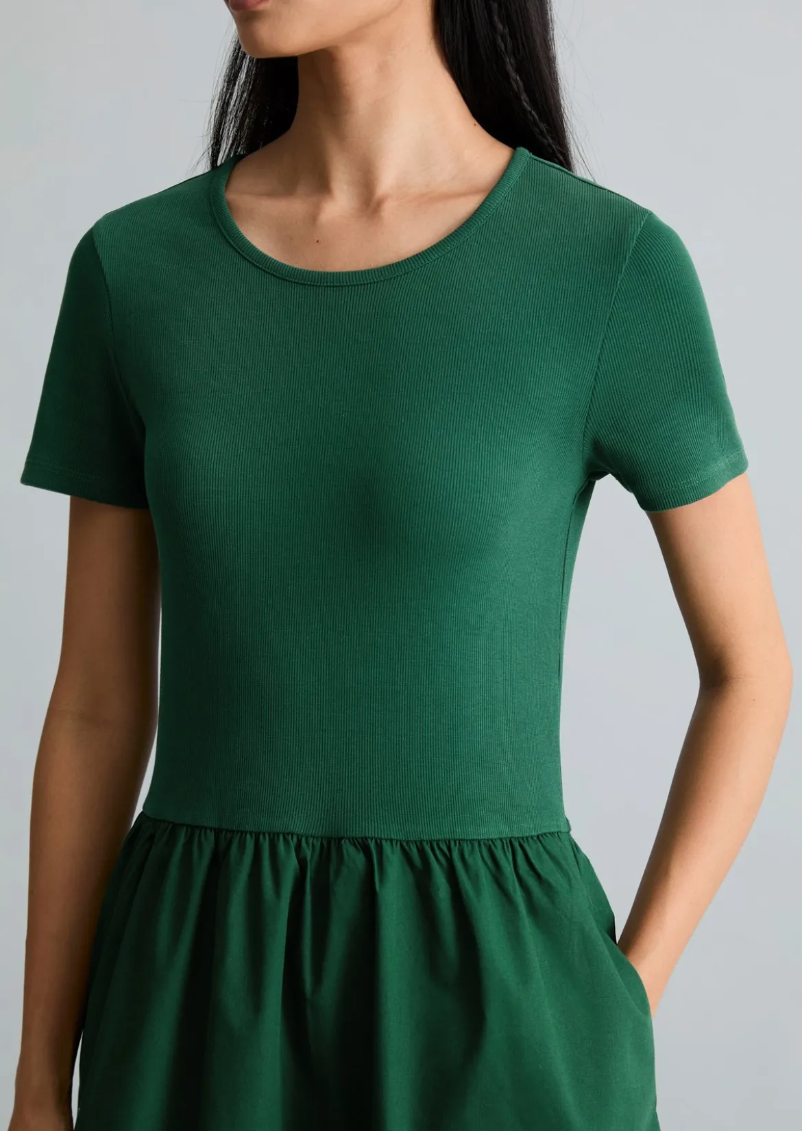 Jerseykleid flared mit Baumwoll-Popelinerock