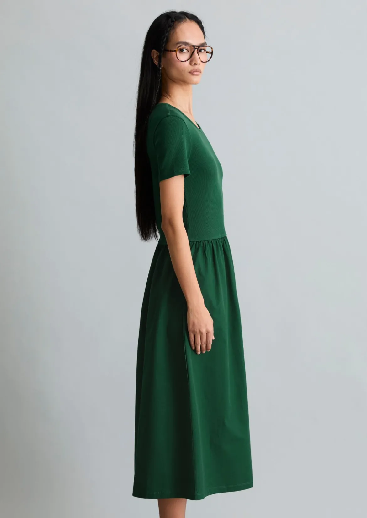 Jerseykleid flared mit Baumwoll-Popelinerock