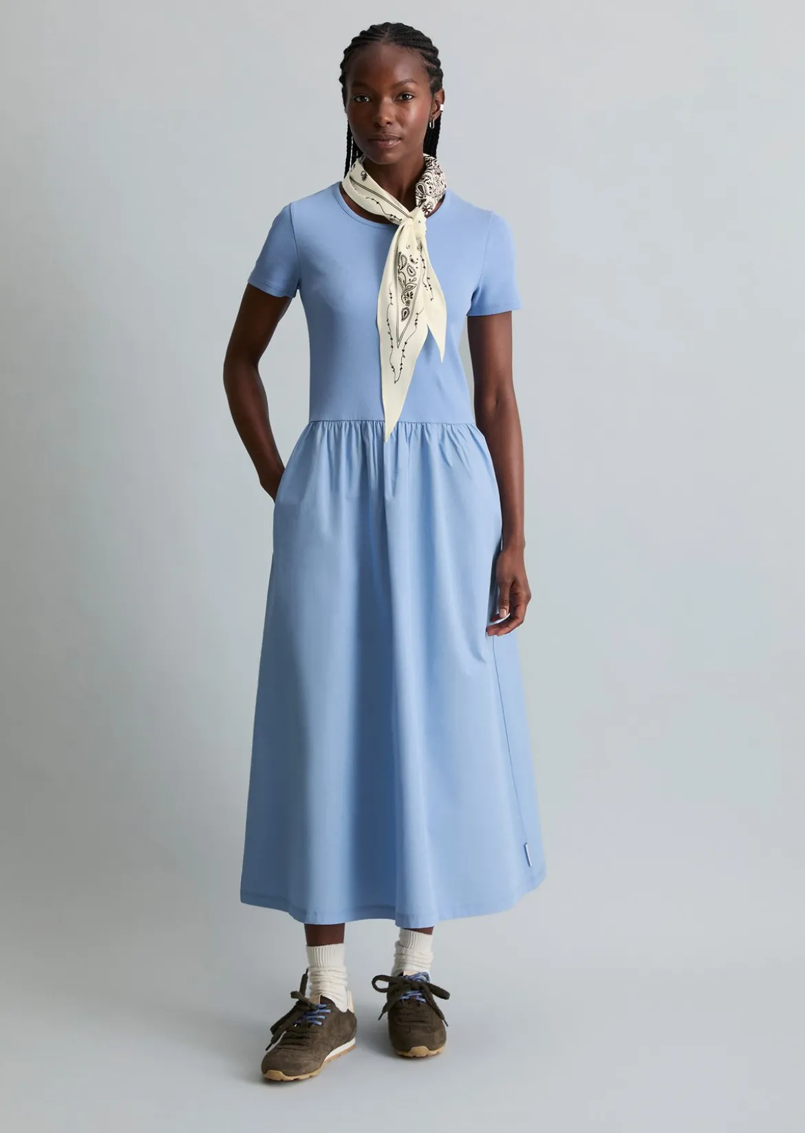 Jerseykleid flared mit Baumwoll-Popelinerock