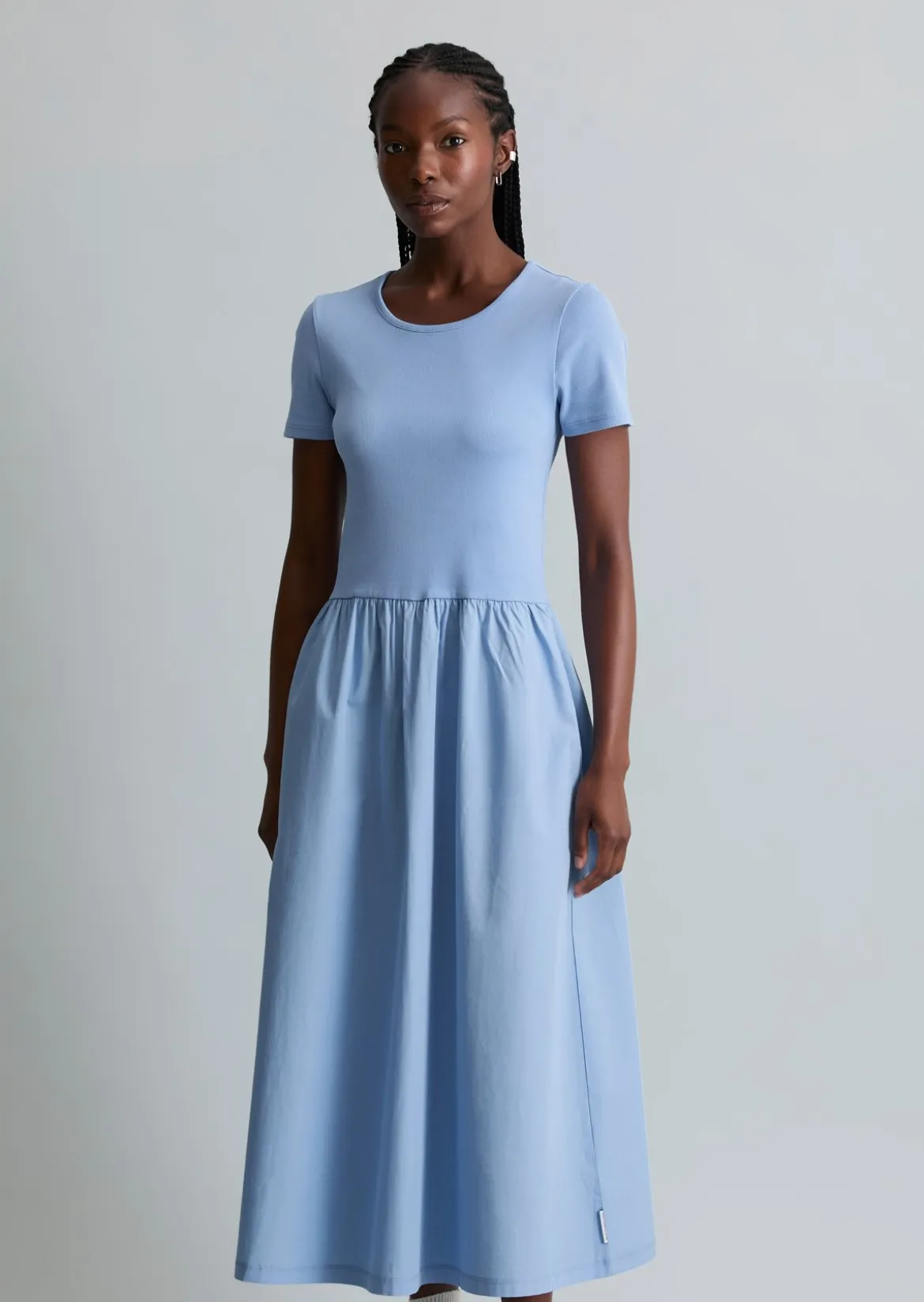 Jerseykleid flared mit Baumwoll-Popelinerock