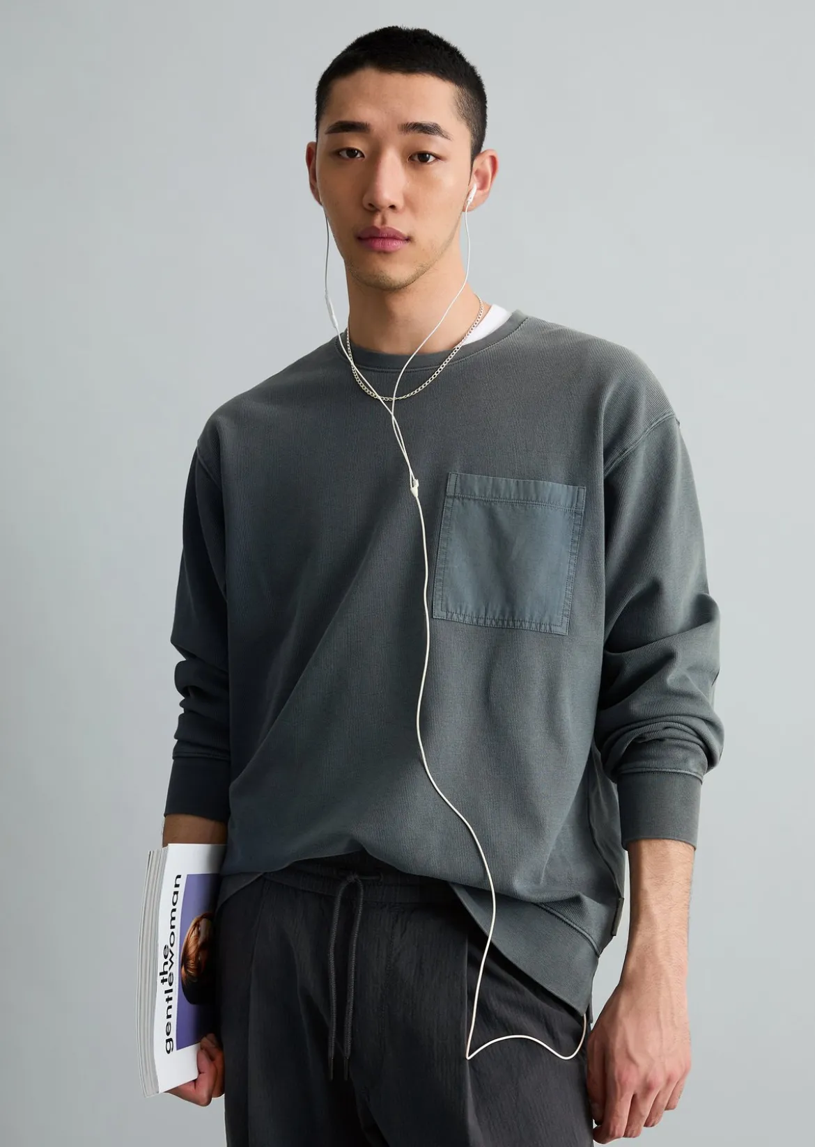 Jersey-Longsleeve relaxed mit kontrastierenden Web-Details