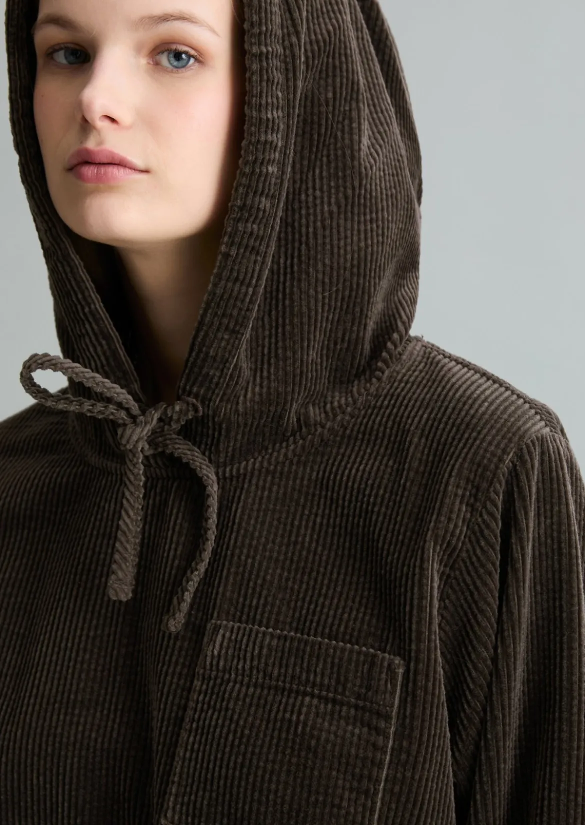 Kapuzen-Cordbluse relaxed mit lässiger Bubble-Struktur