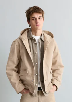 Kapuzen-Jeansblouson regular aus robustem Bio-Baumwoll-Denim