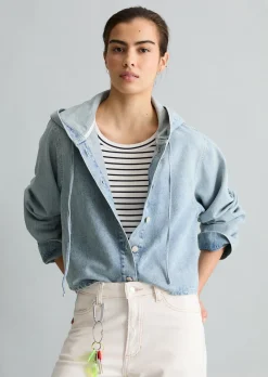 Kapuzen-Jeansbluse relaxed aus reiner Baumwolle