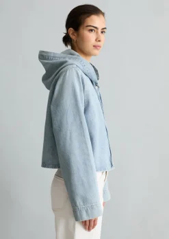 Kapuzen-Jeansbluse relaxed aus reiner Baumwolle