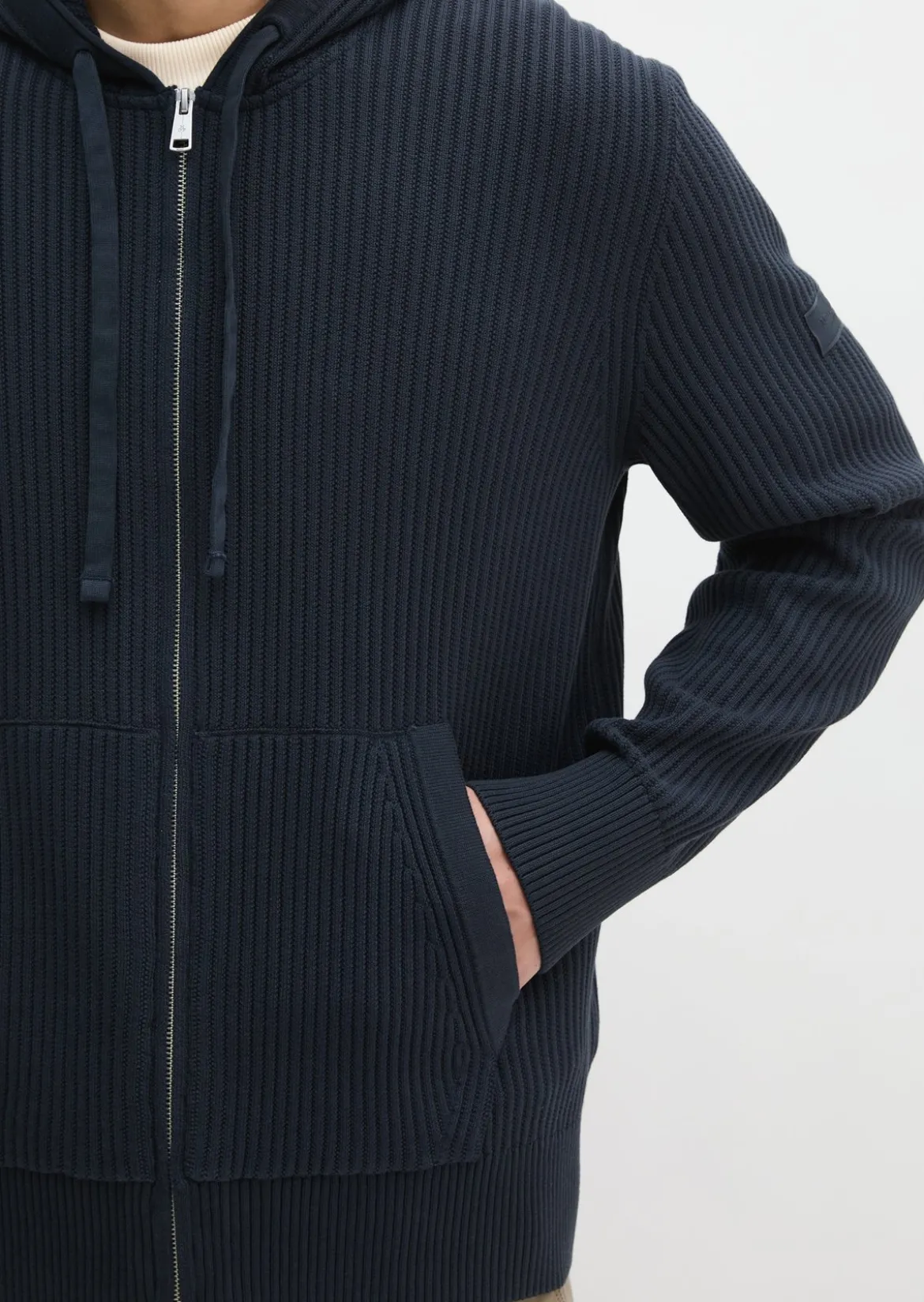 Kapuzen-Strickjacke regular aus reiner Bio-Baumwolle